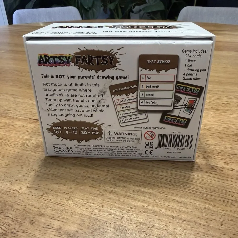 Artsy Fartsy Not Your Parents Drawing Game 4-12 player Open Box Fun Funny Age10+